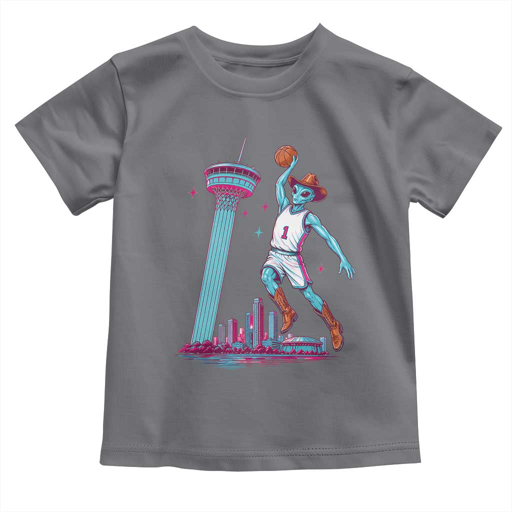 Funny Alien Cowboy Dunking Basketball Toddler T Shirt San Antonio Skyline