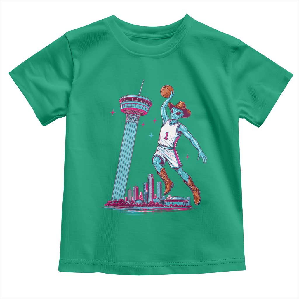 Funny Alien Cowboy Dunking Basketball Toddler T Shirt San Antonio Skyline