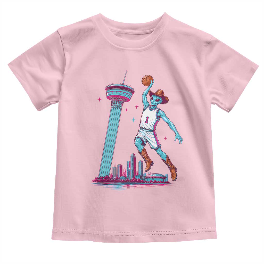 Funny Alien Cowboy Dunking Basketball Toddler T Shirt San Antonio Skyline