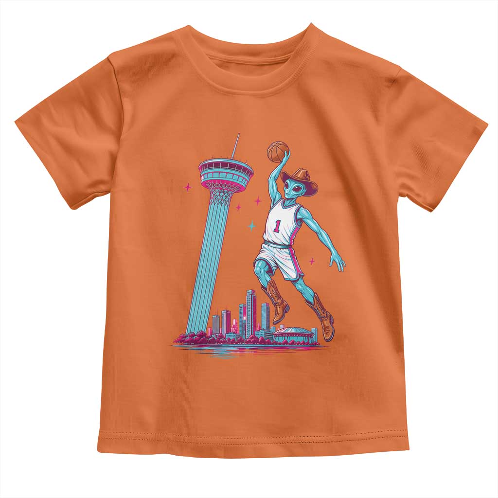 Funny Alien Cowboy Dunking Basketball Toddler T Shirt San Antonio Skyline