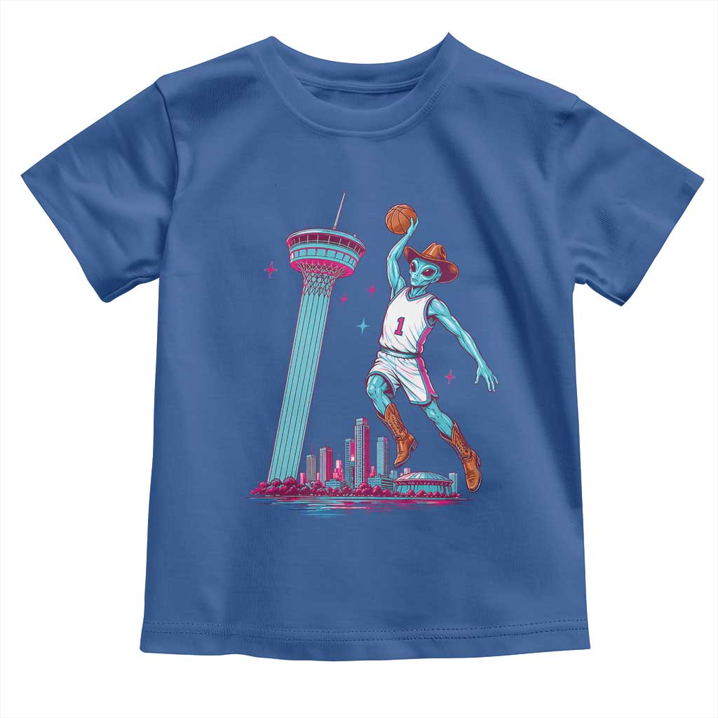 Funny Alien Cowboy Dunking Basketball Toddler T Shirt San Antonio Skyline