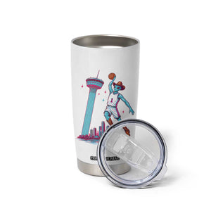 Funny Alien Cowboy Dunking Basketball Tumbler Cup San Antonio Skyline