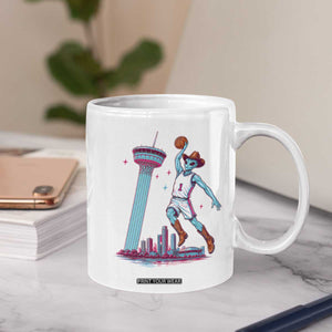 Funny Alien Cowboy Dunking Basketball Coffee Mug San Antonio Skyline
