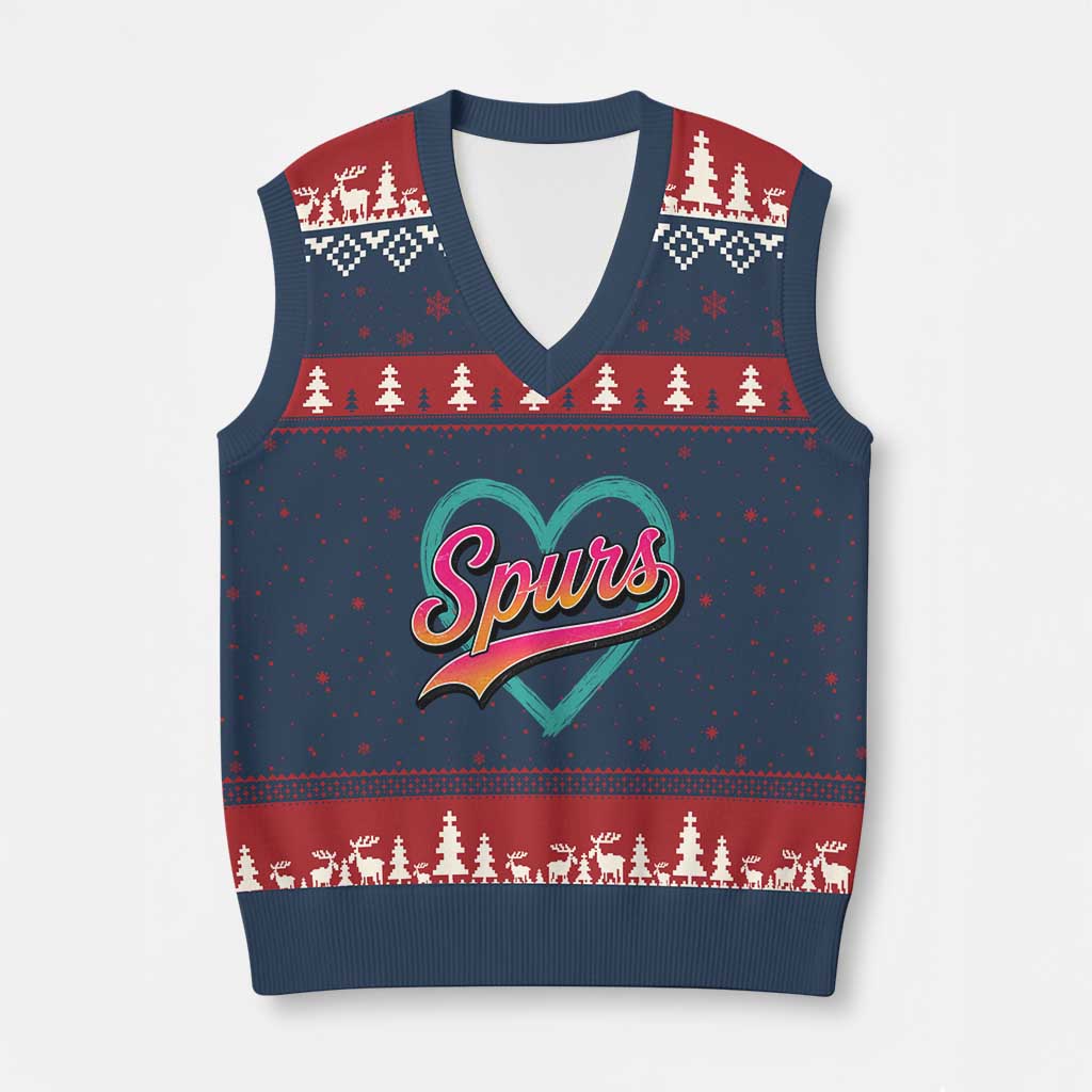 Retro Spurs Nickname V-Neck Knit Sweater Vest Vintage Hoops Fan Gift