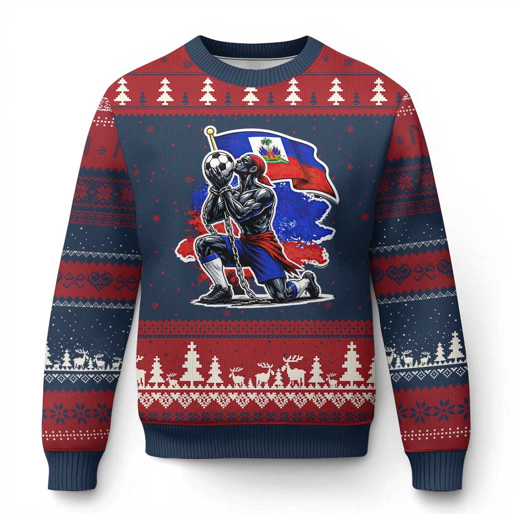 Proud Haiti Soccer Fan Ugly Christmas Sweater Ayiti Heritage Pride TS12 Navy Red Print Your Wear