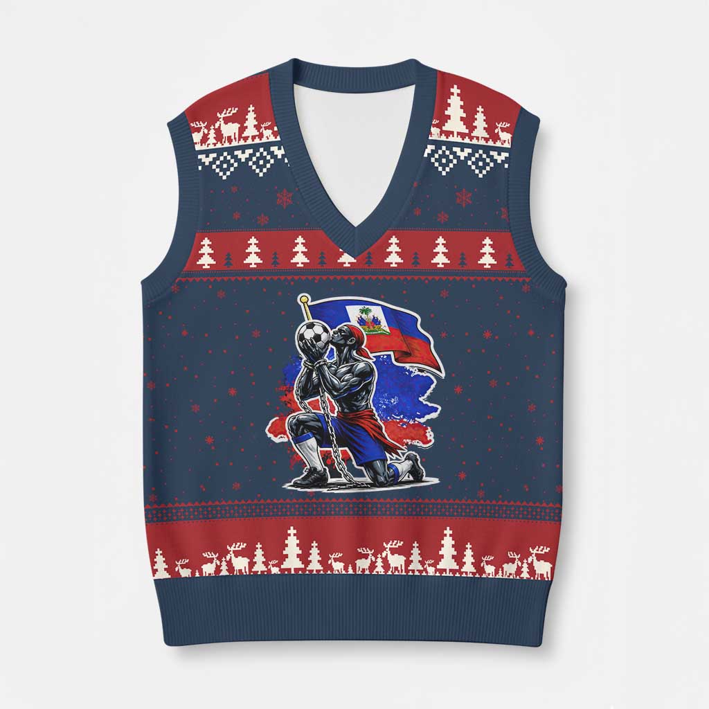 Proud Haiti Soccer Fan V-Neck Knit Sweater Vest Ayiti Heritage Pride TS12 Navy Red Print Your Wear