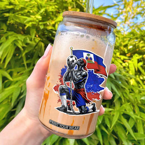 Proud Haiti Soccer Fan Glass Can Ayiti Heritage Pride