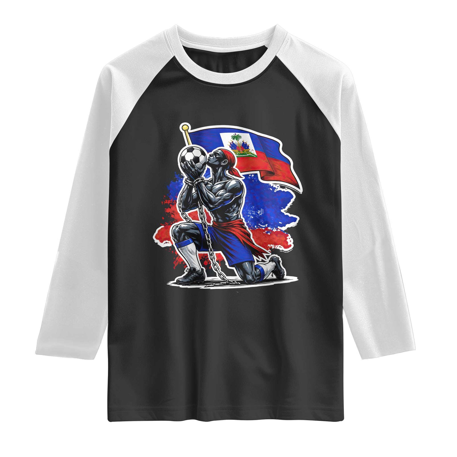 Proud Haiti Soccer Fan Raglan Shirt Ayiti Heritage Pride TS12 Black White Print Your Wear