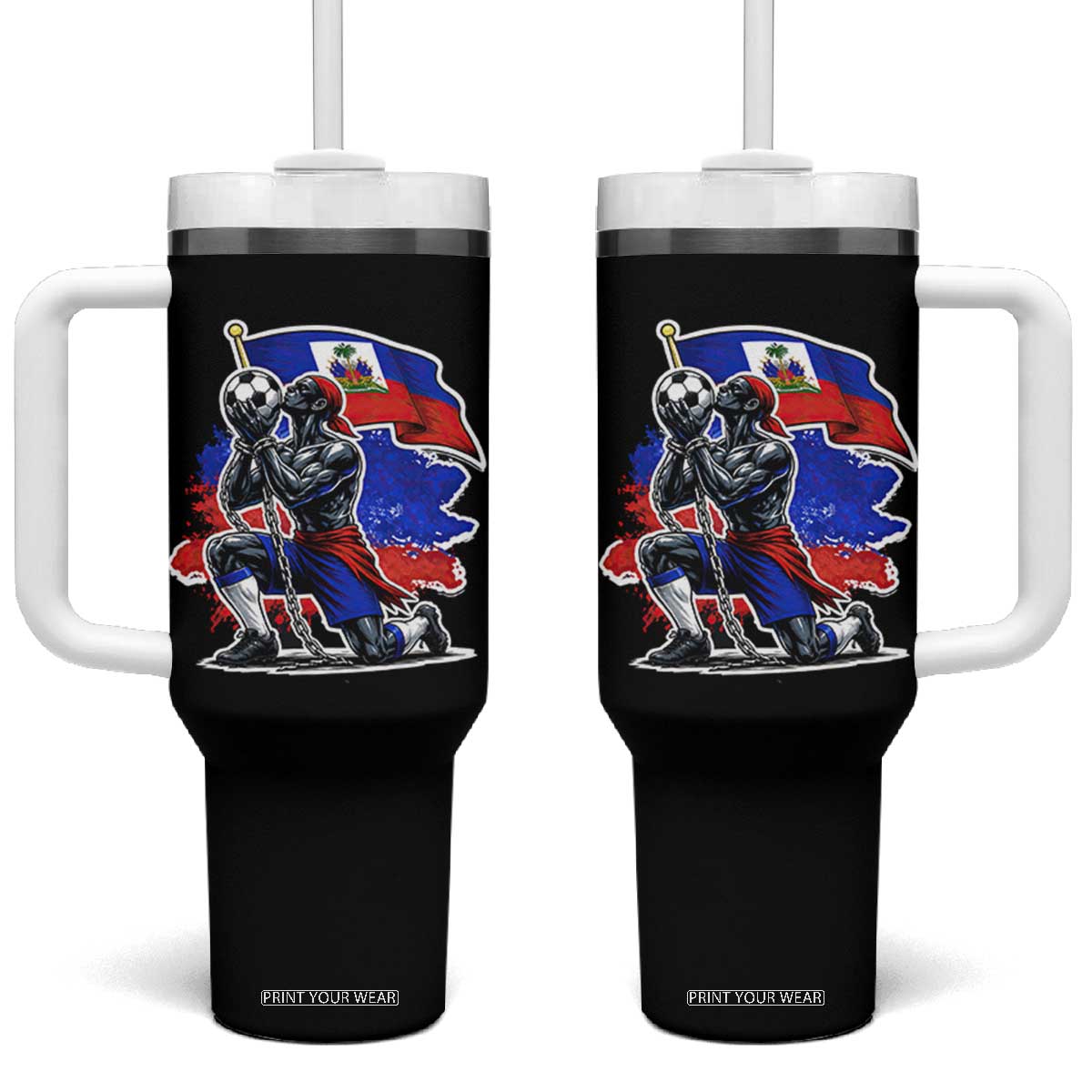 Proud Haiti Soccer Fan Tumbler With Handle Ayiti Heritage Pride