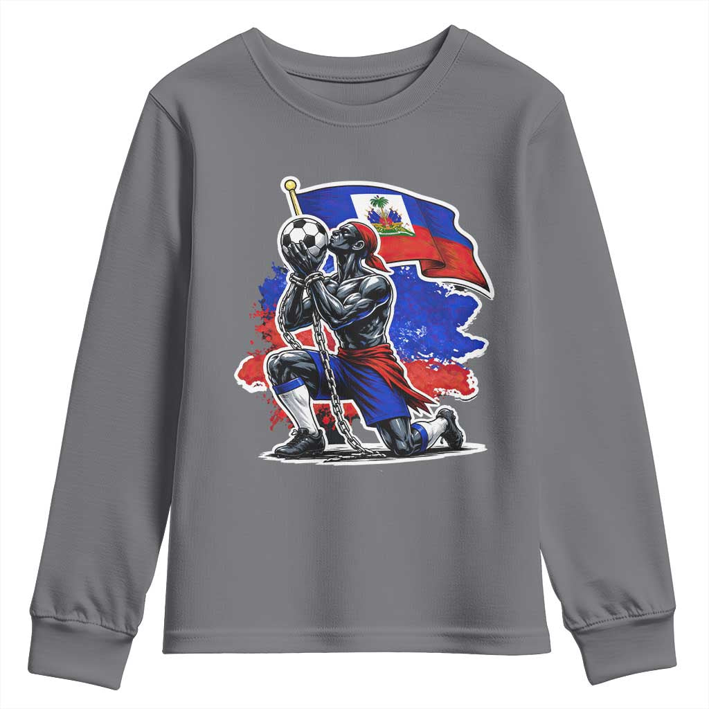 Proud Haiti Soccer Fan Youth Sweatshirt Ayiti Heritage Pride TS12 Charcoal Print Your Wear