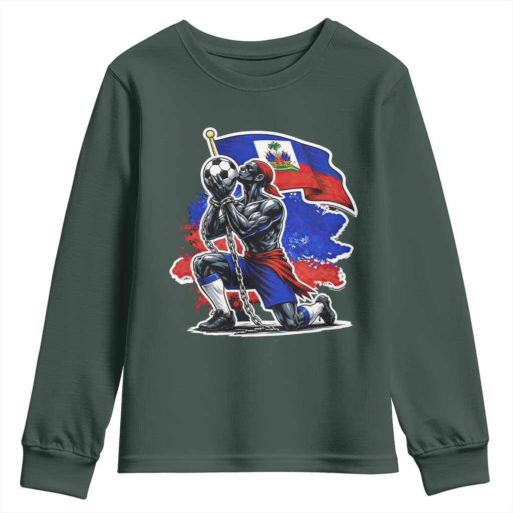 Proud Haiti Soccer Fan Youth Sweatshirt Ayiti Heritage Pride TS12 Dark Forest Green Print Your Wear
