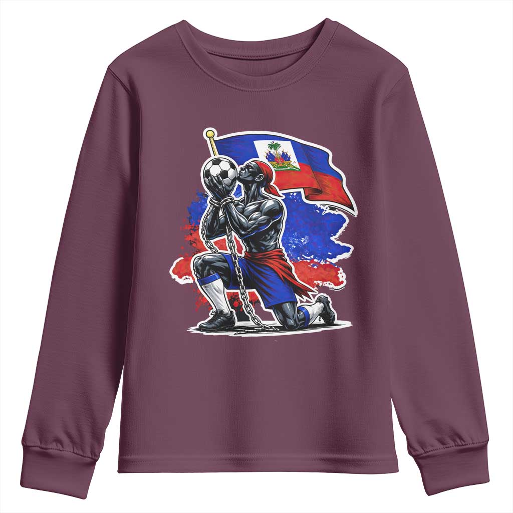 Proud Haiti Soccer Fan Youth Sweatshirt Ayiti Heritage Pride TS12 Maroon Print Your Wear
