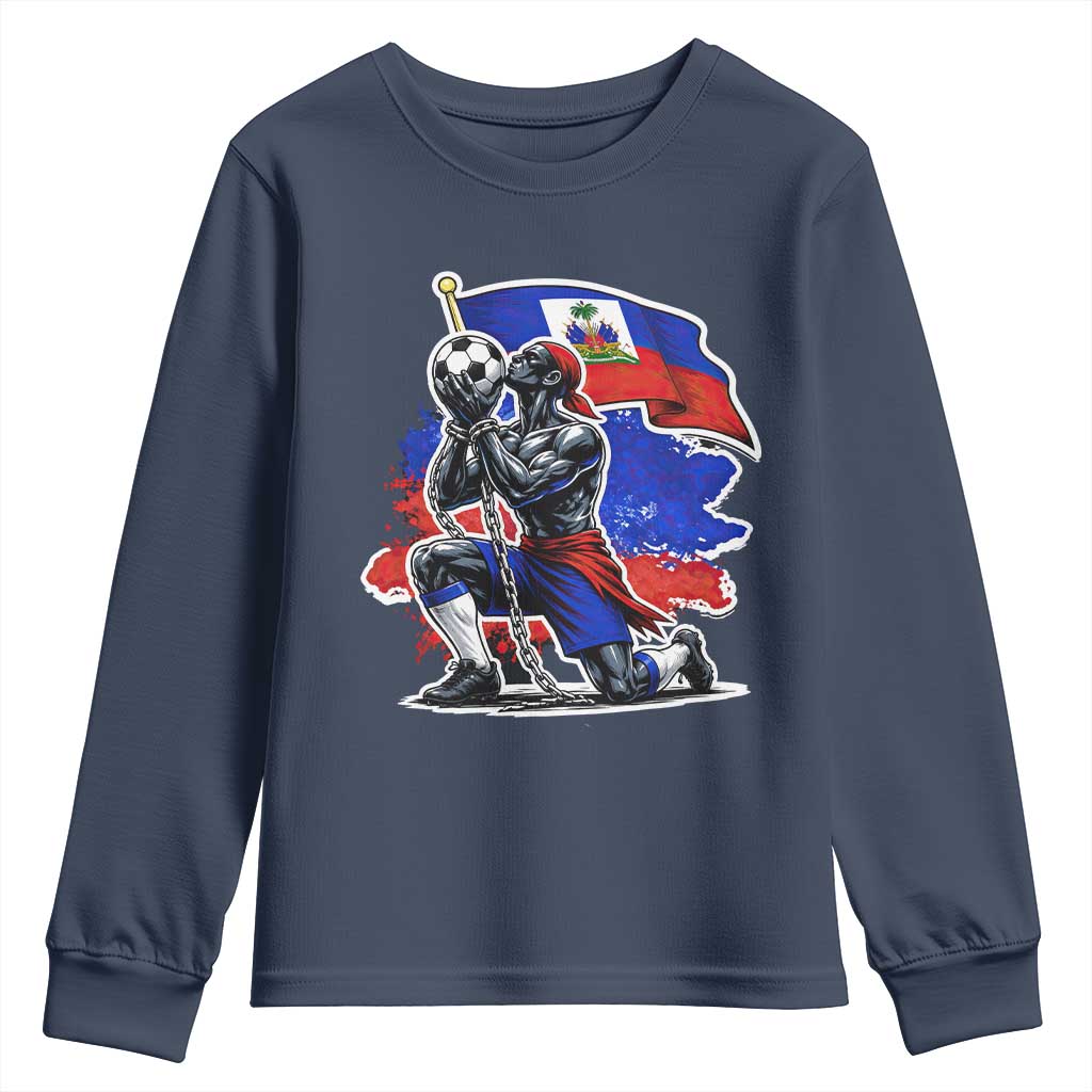 Proud Haiti Soccer Fan Youth Sweatshirt Ayiti Heritage Pride TS12 Navy Print Your Wear