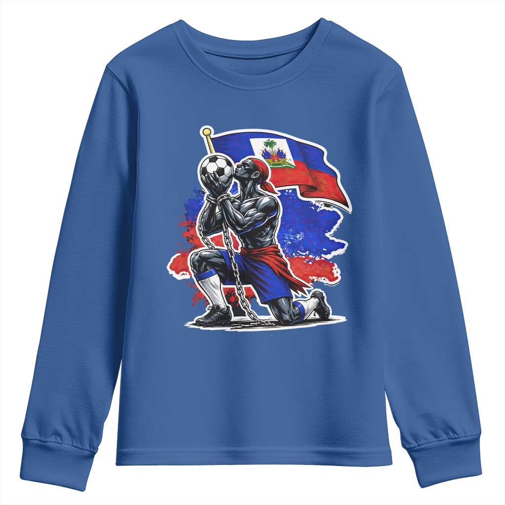 Proud Haiti Soccer Fan Youth Sweatshirt Ayiti Heritage Pride TS12 Royal Blue Print Your Wear