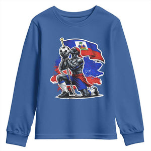 Proud Haiti Soccer Fan Youth Sweatshirt Ayiti Heritage Pride TS12 Royal Blue Print Your Wear