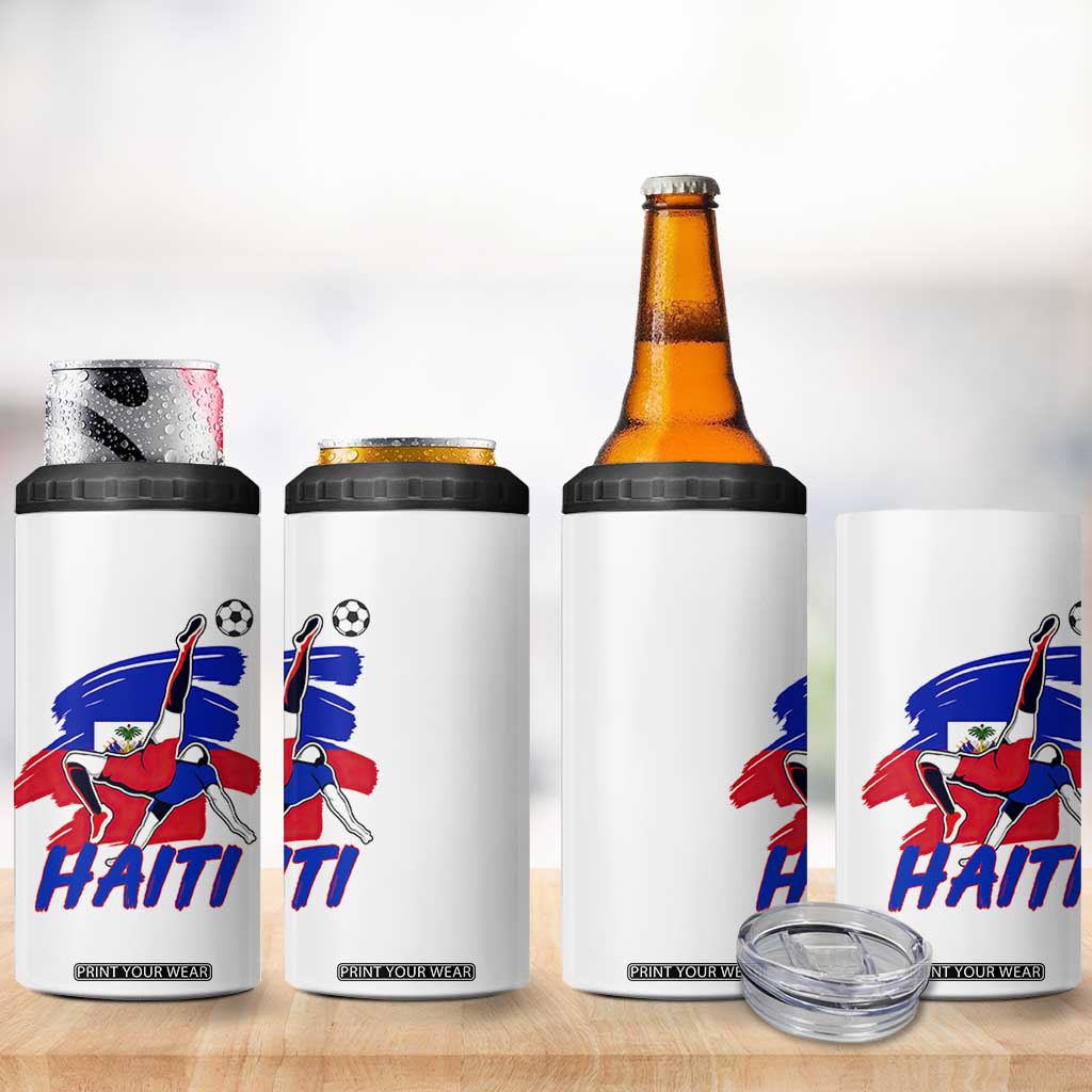Caribbean Soccer Lover Gift 4 in 1 Can Cooler Tumbler Haitian Heritage Pride