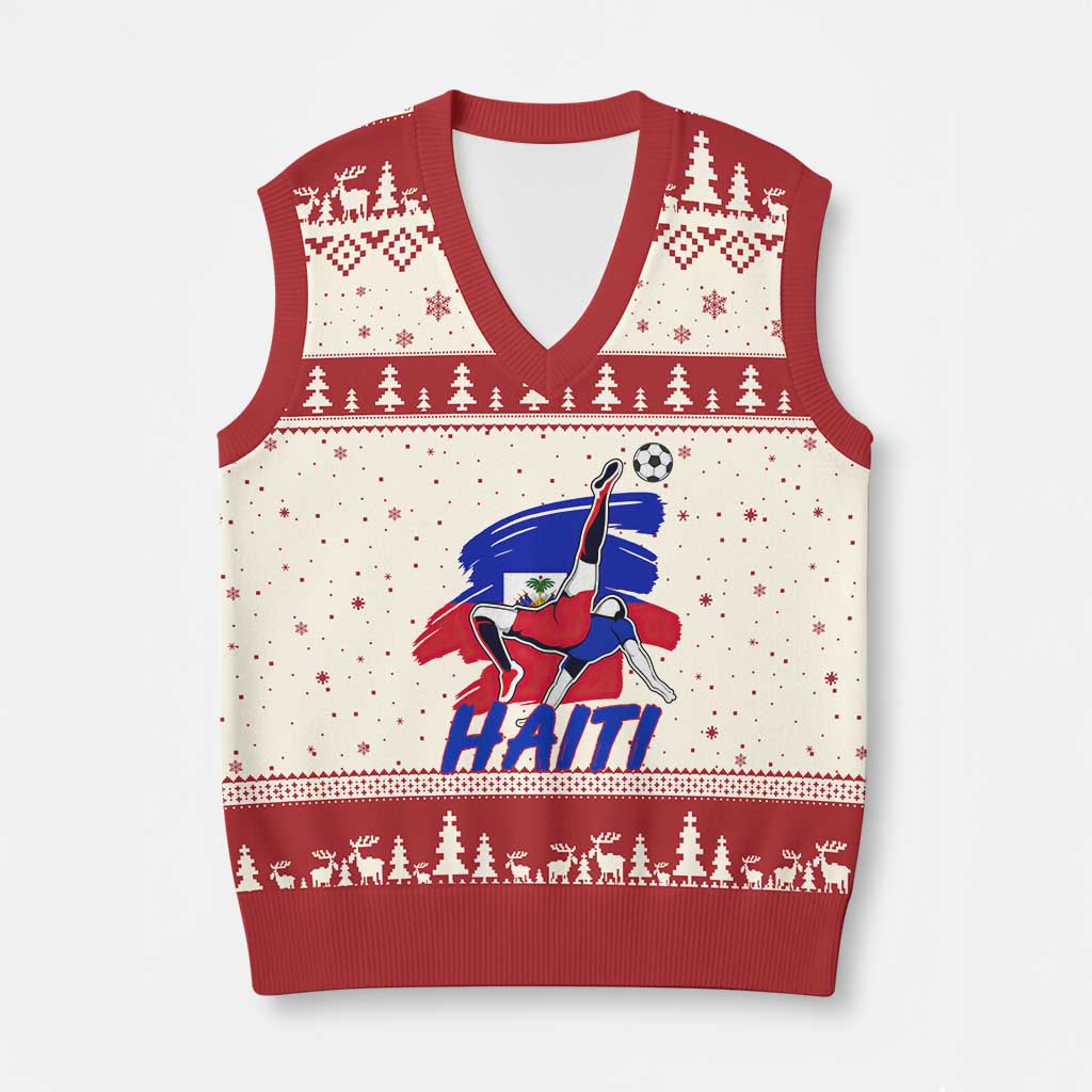 Caribbean Soccer Lover Gift V-Neck Knit Sweater Vest Haitian Heritage Pride TS12 Beige Red Print Your Wear