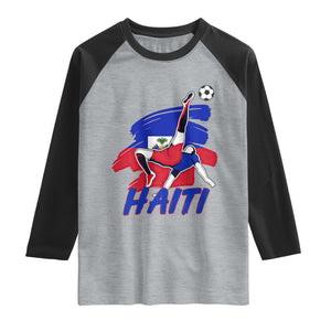Caribbean Soccer Lover Gift Raglan Shirt Haitian Heritage Pride TS12 Heather Gray Black Print Your Wear