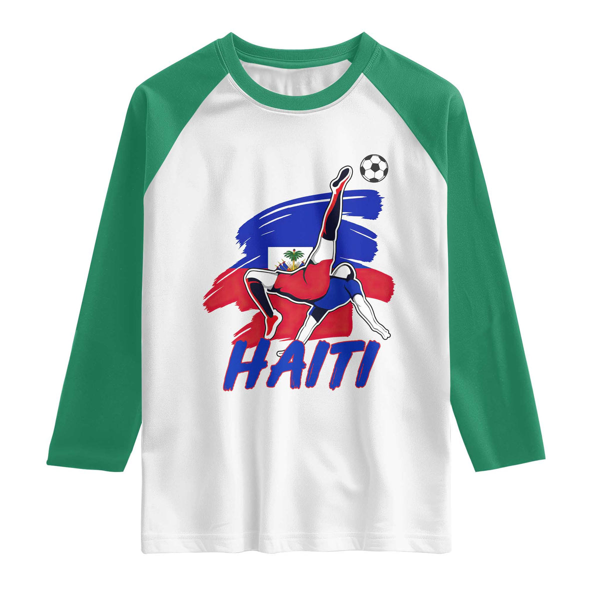 Caribbean Soccer Lover Gift Raglan Shirt Haitian Heritage Pride TS12 White Kelly Green Print Your Wear