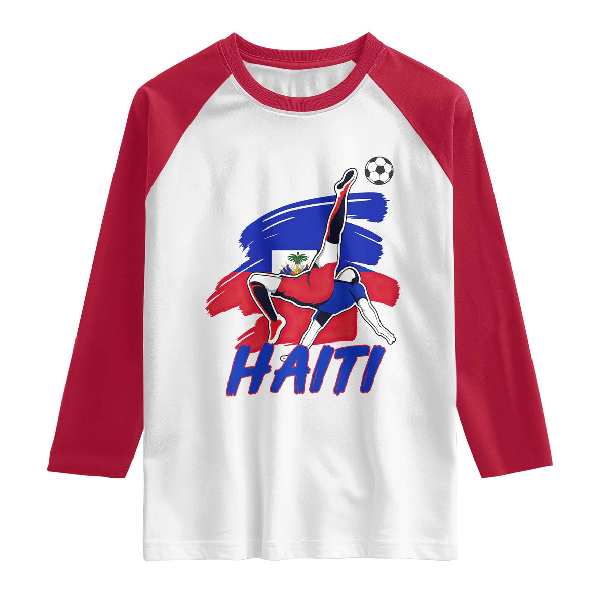 Caribbean Soccer Lover Gift Raglan Shirt Haitian Heritage Pride TS12 White Red Print Your Wear