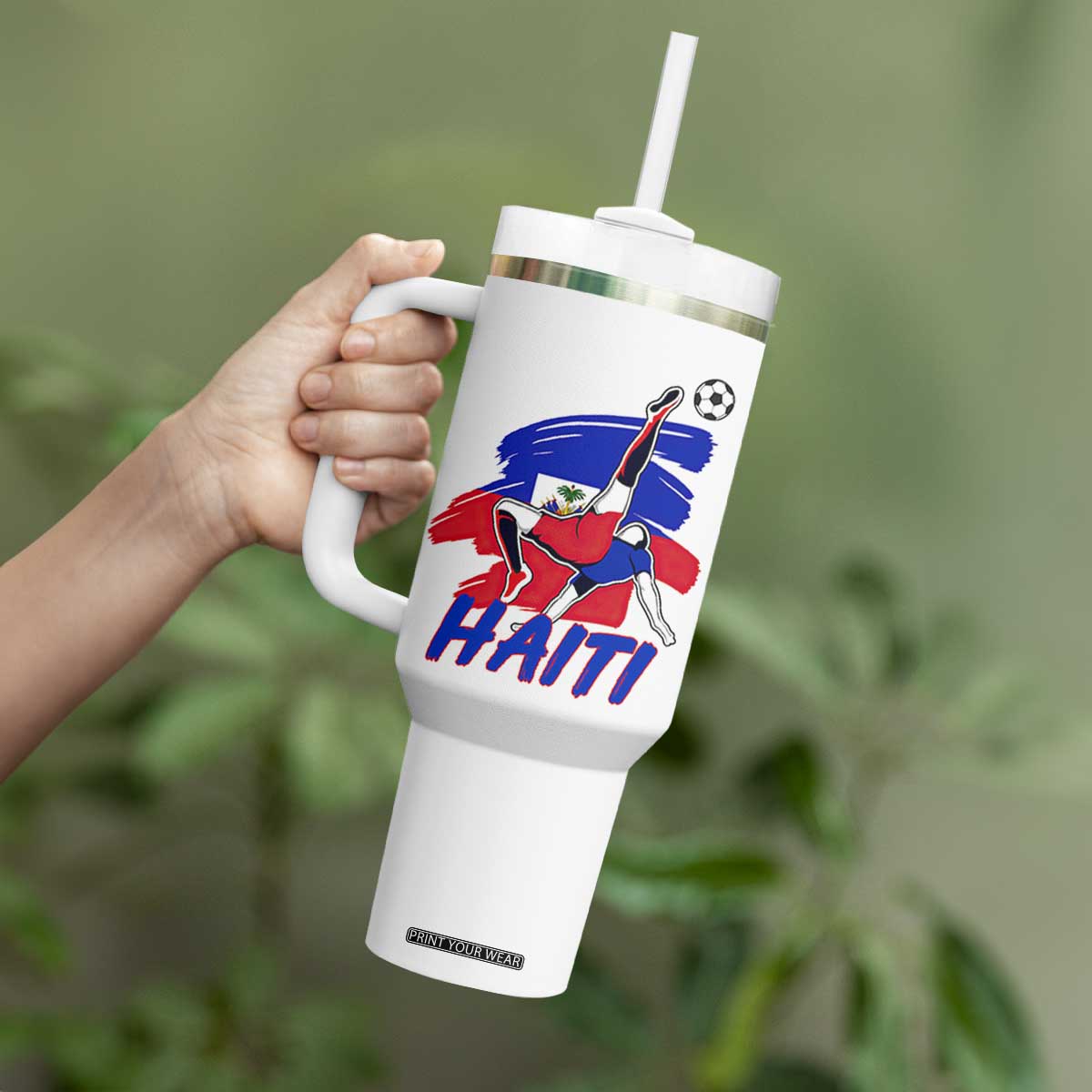 Caribbean Soccer Lover Gift Tumbler With Handle Haitian Heritage Pride