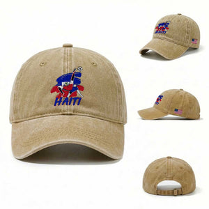 Caribbean Soccer Lover Gift Washed Cotton Baseball Cap Haitian Heritage Pride