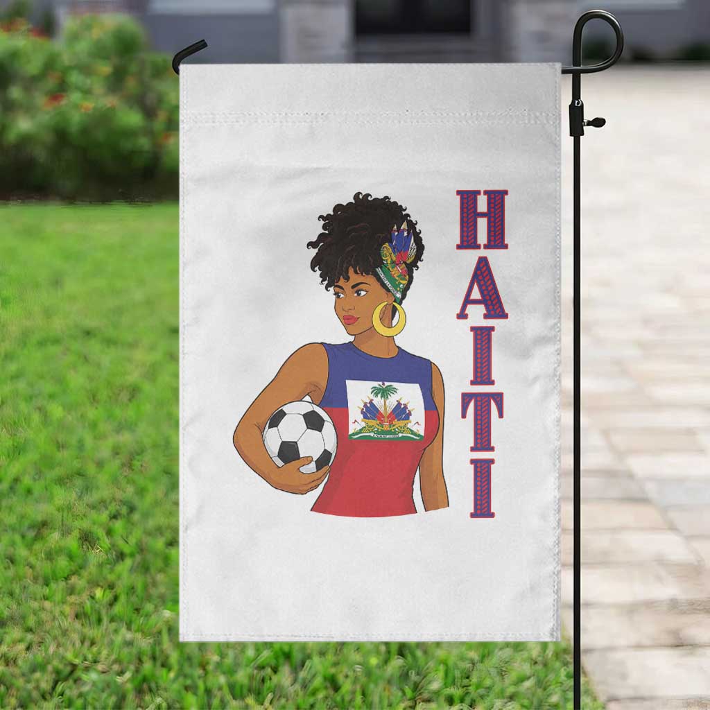 Haitian Soccer Fan Girl Garden Flag Ayiti Heritage Pride Football Lover