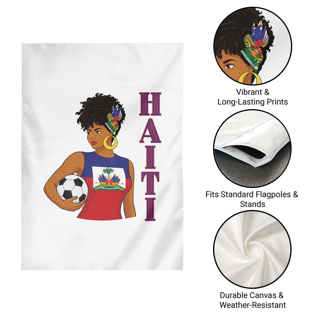Haitian Soccer Fan Girl Garden Flag Ayiti Heritage Pride Football Lover
