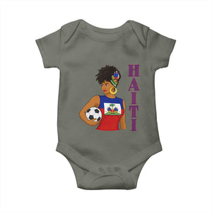 Haitian Soccer Fan Girl Baby Onesie Ayiti Heritage Pride Football Lover TS12 Military Green Print Your Wear