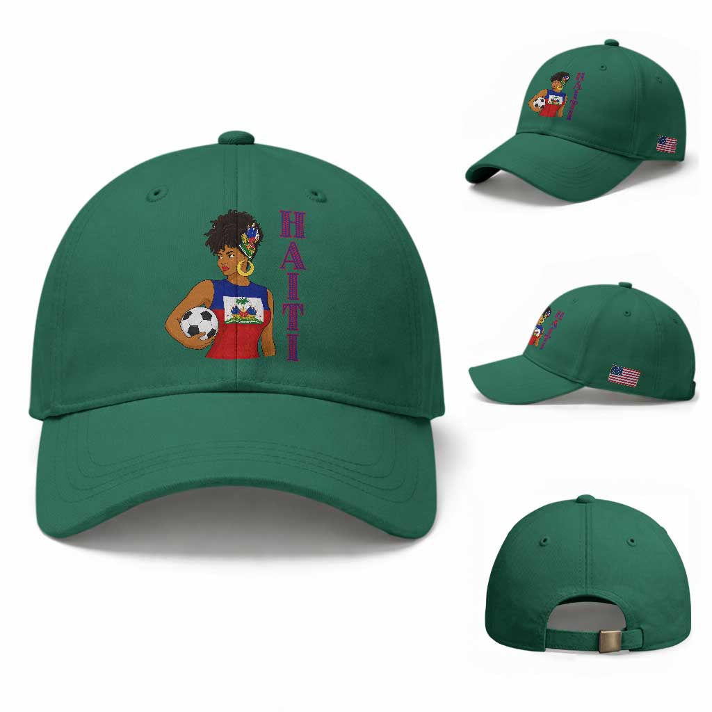 Haitian Soccer Fan Girl Baseball Cap Ayiti Heritage Pride Football Lover