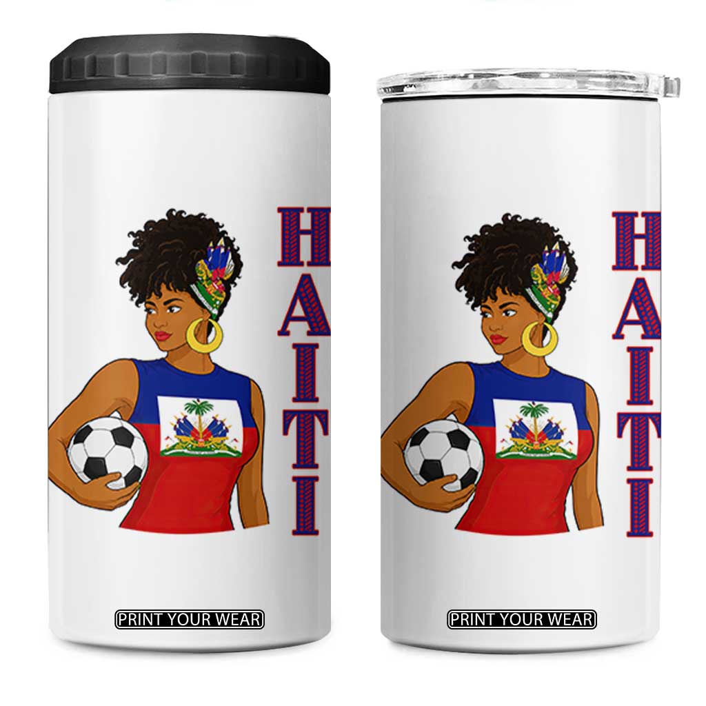 Haitian Soccer Fan Girl 4 in 1 Can Cooler Tumbler Ayiti Heritage Pride Football Lover