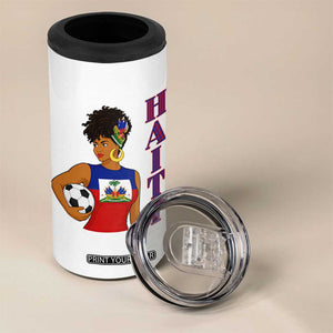 Haitian Soccer Fan Girl 4 in 1 Can Cooler Tumbler Ayiti Heritage Pride Football Lover