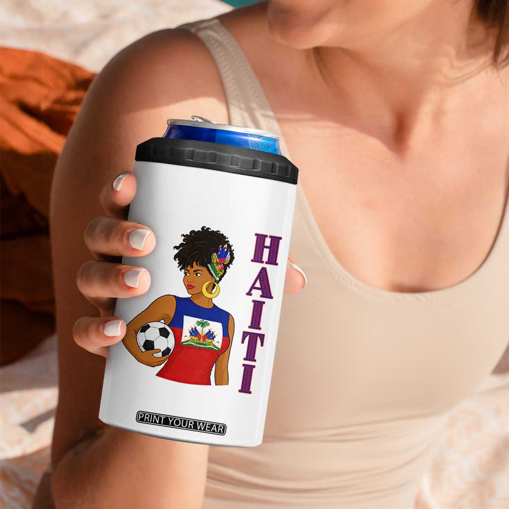 Haitian Soccer Fan Girl 4 in 1 Can Cooler Tumbler Ayiti Heritage Pride Football Lover