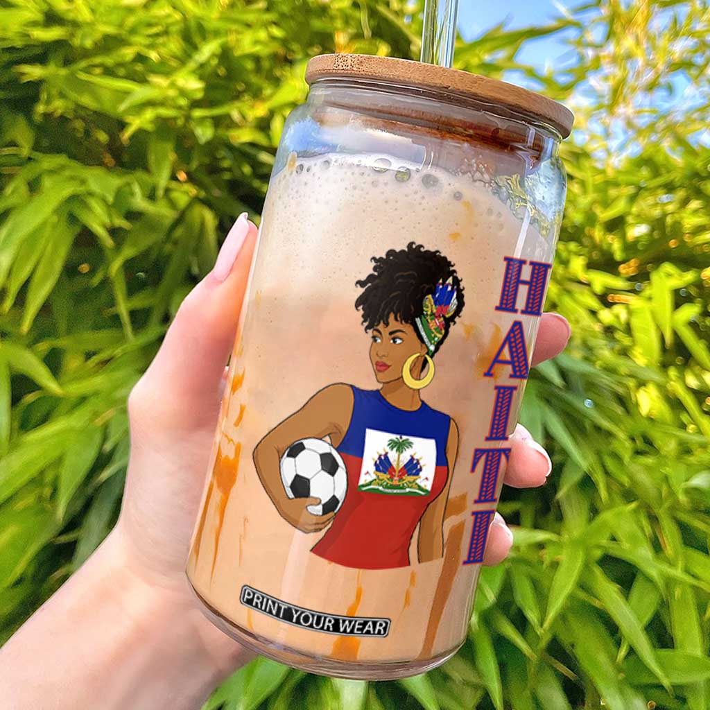 Haitian Soccer Fan Girl Glass Can Ayiti Heritage Pride Football Lover