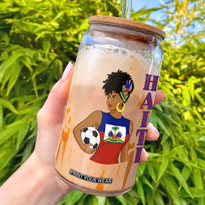 Haitian Soccer Fan Girl Glass Can Ayiti Heritage Pride Football Lover