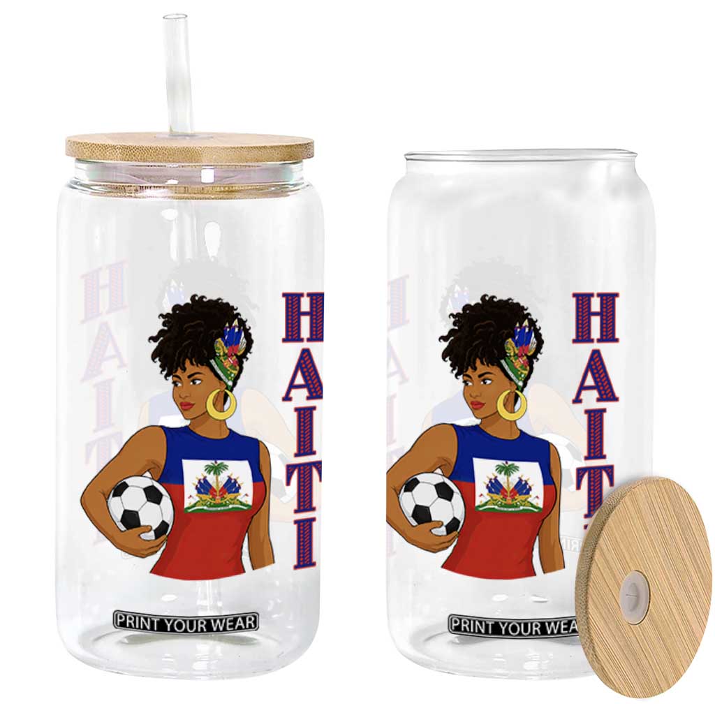 Haitian Soccer Fan Girl Glass Can Ayiti Heritage Pride Football Lover