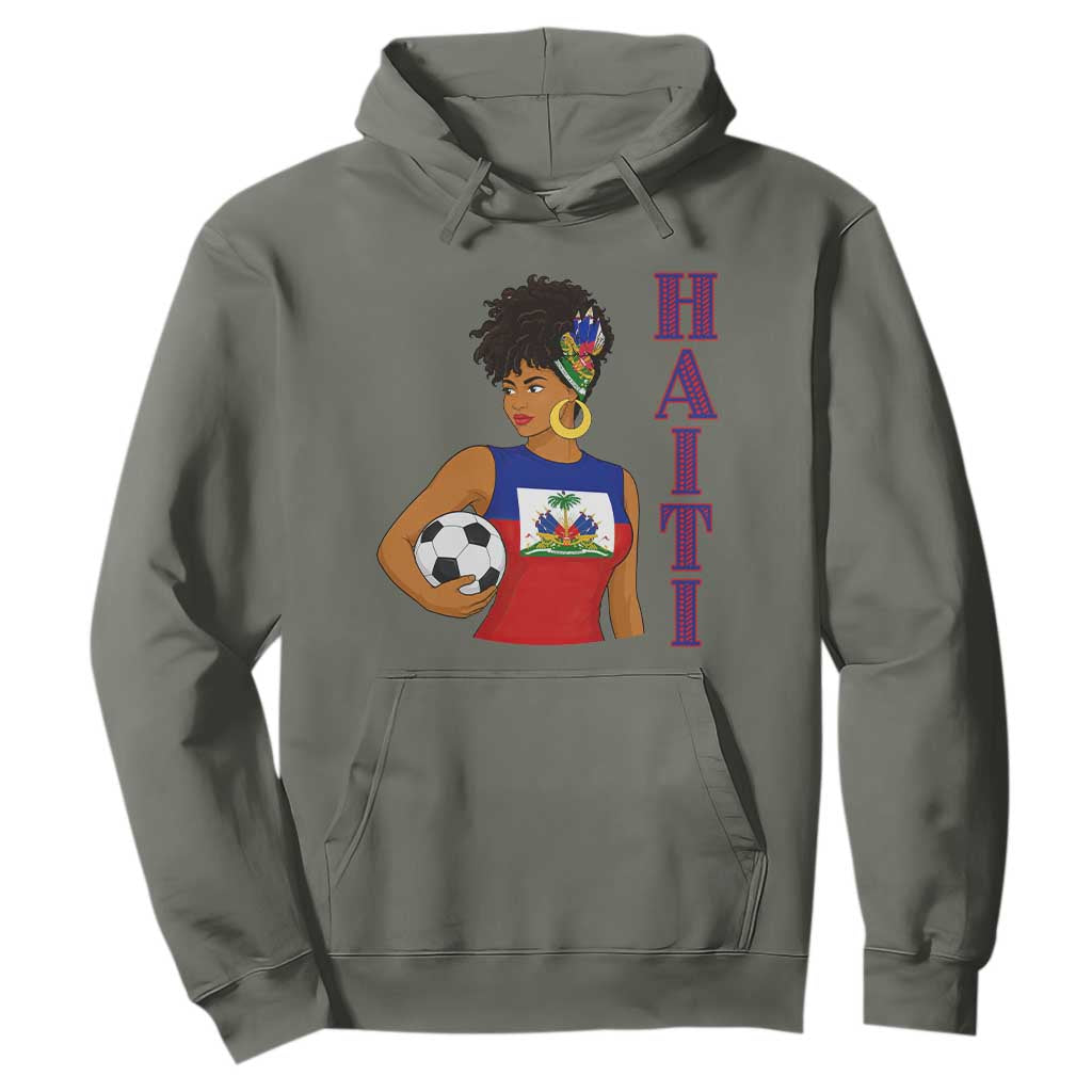 Haitian Soccer Fan Girl Hoodie Ayiti Heritage Pride Football Lover TS12 Military Green Print Your Wear