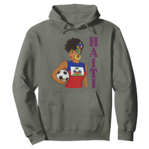 Haitian Soccer Fan Girl Hoodie Ayiti Heritage Pride Football Lover TS12 Military Green Print Your Wear