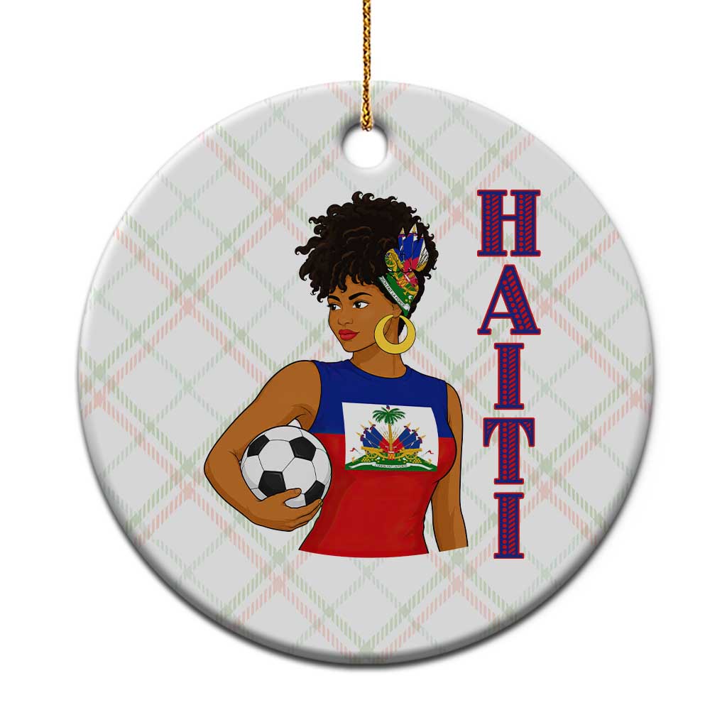 Haitian Soccer Fan Girl Ceramic Ornament Ayiti Heritage Pride Football Lover