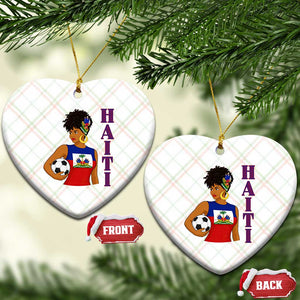 Haitian Soccer Fan Girl Ceramic Ornament Ayiti Heritage Pride Football Lover