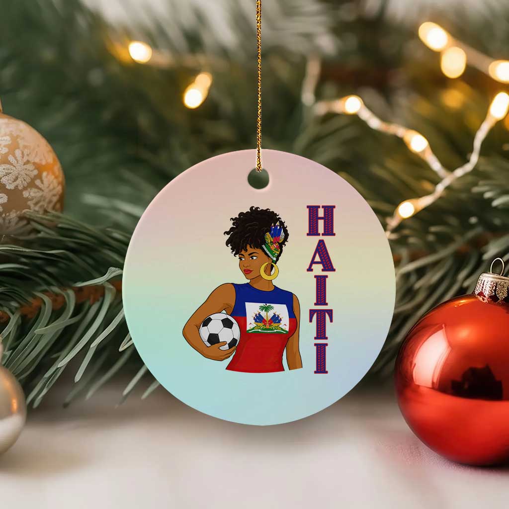 Haitian Soccer Fan Girl Ceramic Ornament Ayiti Heritage Pride Football Lover