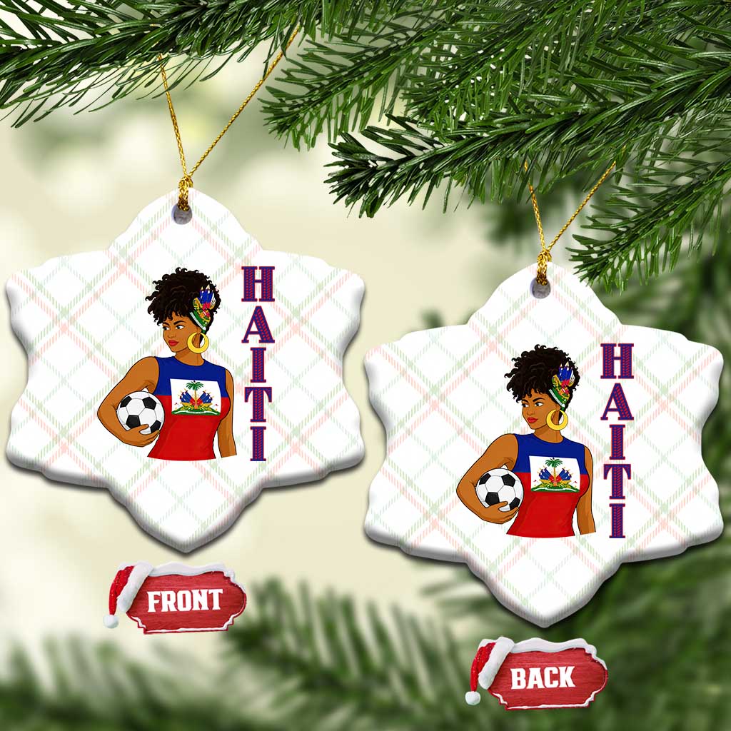Haitian Soccer Fan Girl Ceramic Ornament Ayiti Heritage Pride Football Lover