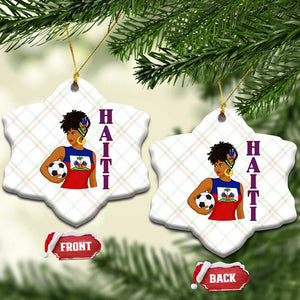 Haitian Soccer Fan Girl Ceramic Ornament Ayiti Heritage Pride Football Lover