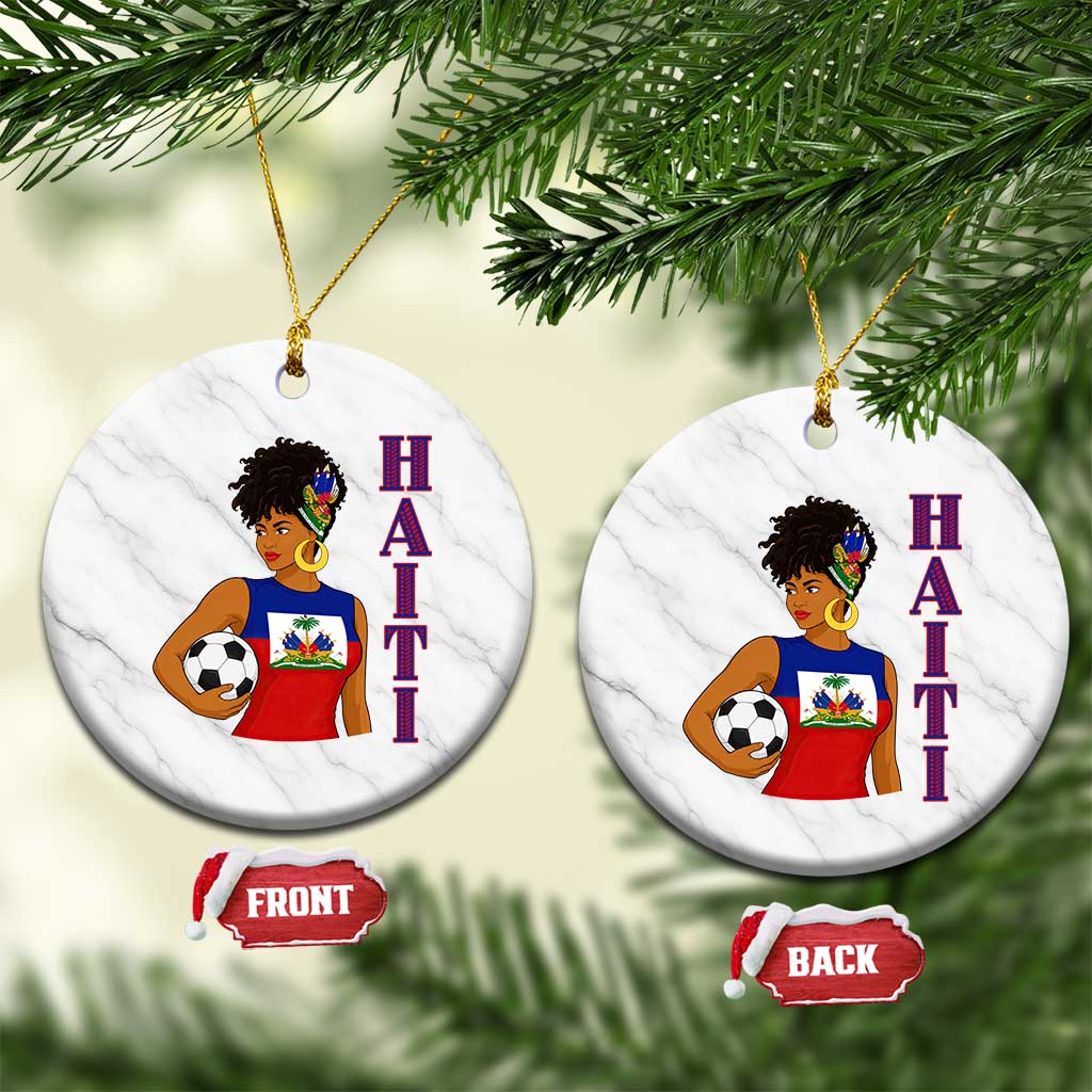 Haitian Soccer Fan Girl Ceramic Ornament Ayiti Heritage Pride Football Lover TS12 1pc White Marble Print Your Wear