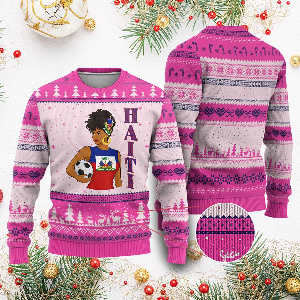 Haitian Soccer Fan Girl Ugly Christmas Sweater Ayiti Heritage Pride Football Lover