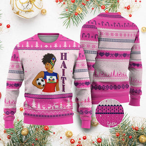Haitian Soccer Fan Girl Ugly Christmas Sweater Ayiti Heritage Pride Football Lover