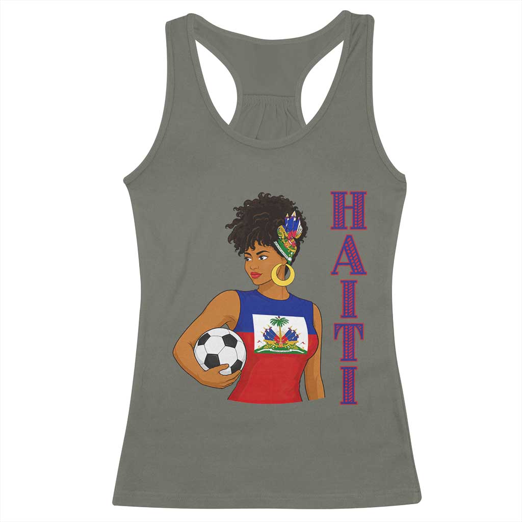 Haitian Soccer Fan Girl Racerback Tank Top Ayiti Heritage Pride Football Lover TS12 Military Green Print Your Wear