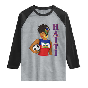 Haitian Soccer Fan Girl Raglan Shirt Ayiti Heritage Pride Football Lover TS12 Heather Gray Black Print Your Wear