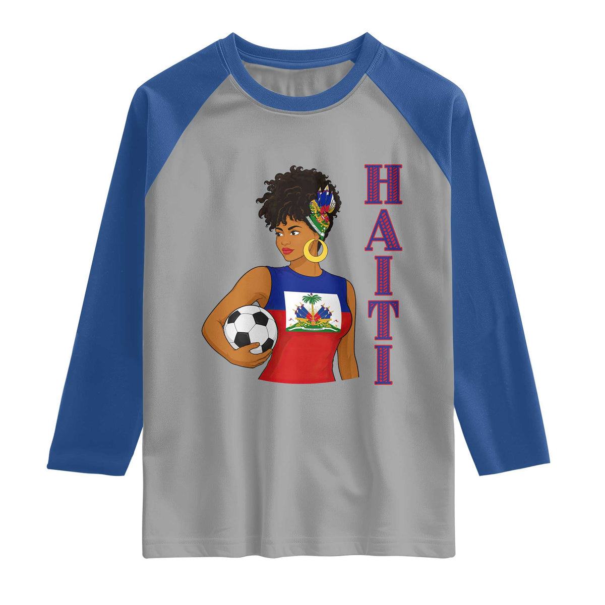 Haitian Soccer Fan Girl Raglan Shirt Ayiti Heritage Pride Football Lover TS12 Sport Gray Royal Print Your Wear