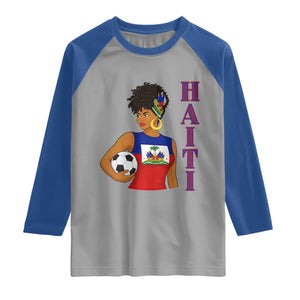 Haitian Soccer Fan Girl Raglan Shirt Ayiti Heritage Pride Football Lover TS12 Sport Gray Royal Print Your Wear